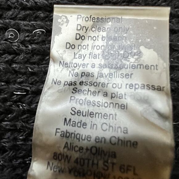 Alice + Olivia Cardigan Sweater Womens Small Black Sequin Open Front Vest Draped - Picture 8 of 10